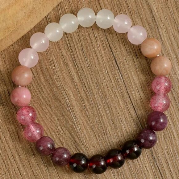 Love Beaded Stretch Gemstone Bracelet Quartz Garnet Moonstone Rhodonite Healing - Picture 4 of 6